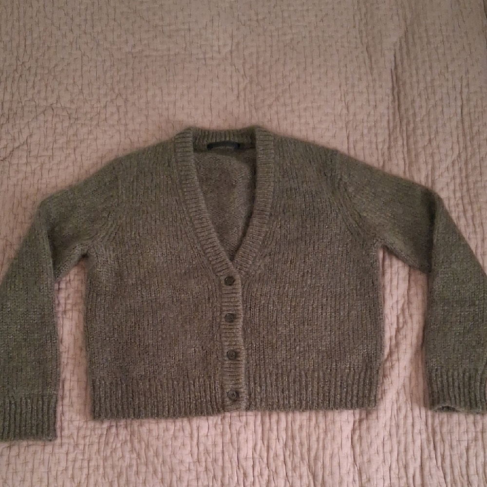 Jenni Kayne Green Mohair Cardigan Sweater Small